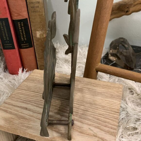 Vintage Distressed Tarnished Cast Metal Brass Panda with Bamboo Letter Holder - Picture 6 of 17